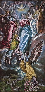 Le Greco dans ce tableau conjugue deux univers, le terrestre et le céleste, le monde du visible et celui de l’invisible.